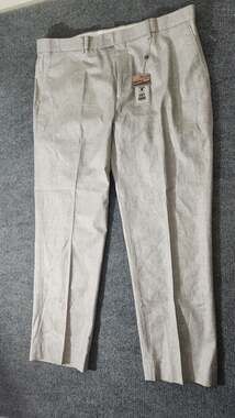 Stacy Adams Men's 44W/32L Beige Coated Linen Blend Dress Pants